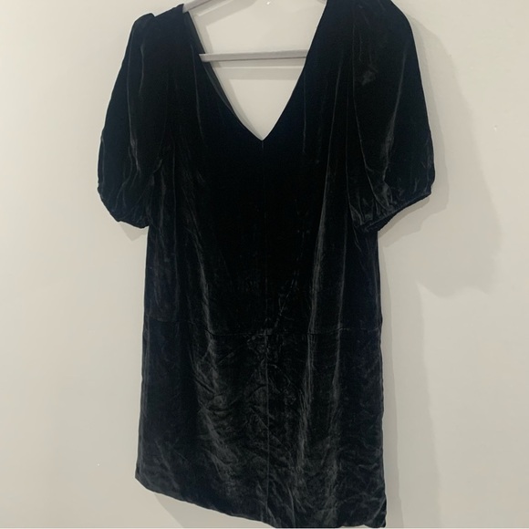 Emerson Fry Dress Elle Mini Puff Sleeve in Silk Velvet Black - Picture 3 of 4